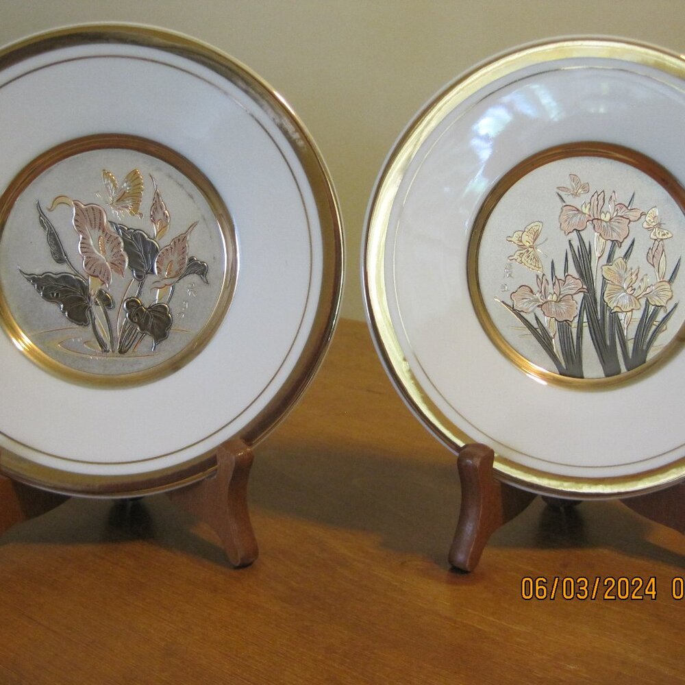 Vintage Art of Chokin set of 2, 24K Gold Edged